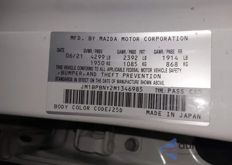 2021 Mazda Mazda3 2.5 Turbo Premium Plus z USA, uszkodzony, nr VIN JM1BPBNY2M1346985